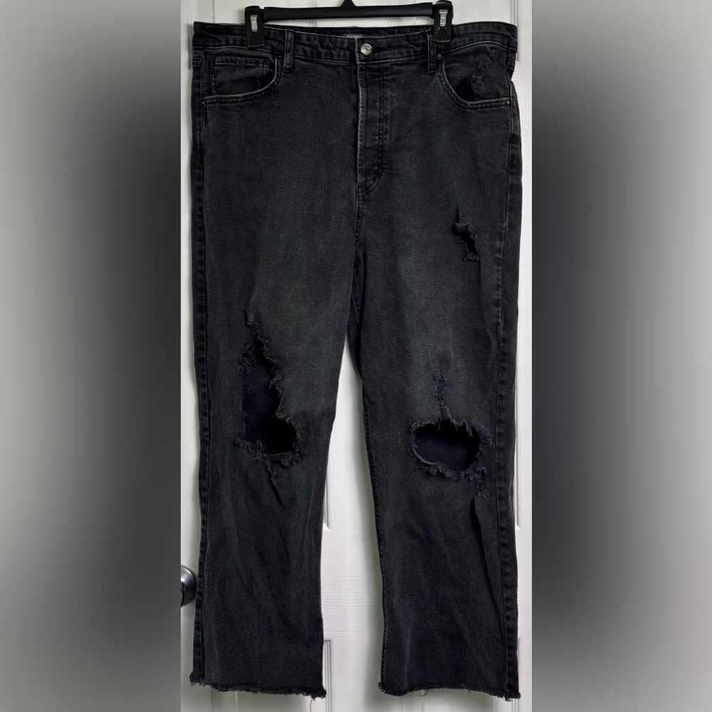 Wild Fable Black Distressed Jeans Womens 18 High Rise Straight Raw Hem Grunge